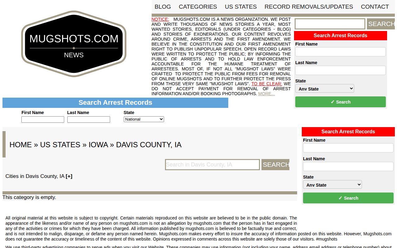 Davis County Iowa mugshot aggregator empty local section